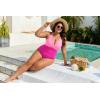 imageB2prity One Piece Swimsuit for Women Tummy Control Plus Size Bathing Suit Ruched Swim Suit V Neck Criss Cross SwimwearHot Pink Color Block