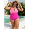 imageB2prity One Piece Swimsuit for Women Tummy Control Plus Size Bathing Suit Ruched Swim Suit V Neck Criss Cross SwimwearHot Pink Color Block