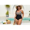 imageB2prity One Piece Swimsuit for Women Tummy Control Plus Size Bathing Suit Ruched Swim Suit V Neck Criss Cross SwimwearLeopard  Black