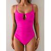imageB2prity One Piece Swimsuit for Women Tummy Control Ruched Bathing Suit High Cut Cutout Swim SuitHot Pink