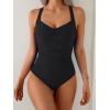 imageB2prity One Piece Swimsuit for Women Tummy Control Slimming Bathing Suit Push Up Ruched Swim Suit Criss Cross SwimwearBlack