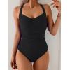 imageB2prity One Piece Swimsuit for Women Tummy Control Slimming Bathing Suit Push Up Ruched Swim Suit Criss Cross SwimwearBlack