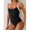 imageB2prity One Piece Swimsuit for Women Tummy Control Slimming Bathing Suit Push Up Ruched Swim Suit Criss Cross SwimwearBlack Color Blockwhite