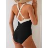 imageB2prity One Piece Swimsuit for Women Tummy Control Slimming Bathing Suit Push Up Ruched Swim Suit Criss Cross SwimwearBlack Color Blockwhite