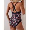 imageB2prity One Piece Swimsuit for Women Tummy Control Slimming Bathing Suit Push Up Ruched Swim Suit Criss Cross SwimwearBlack Floral Print and Black Block