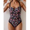 imageB2prity One Piece Swimsuit for Women Tummy Control Slimming Bathing Suit Push Up Ruched Swim Suit Criss Cross SwimwearBlack Floral Print and Black Block