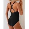 imageB2prity One Piece Swimsuit for Women Tummy Control Slimming Bathing Suit Push Up Ruched Swim Suit Criss Cross SwimwearBlack Solid Color