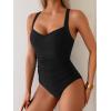 imageB2prity One Piece Swimsuit for Women Tummy Control Slimming Bathing Suit Push Up Ruched Swim Suit Criss Cross SwimwearBlack Solid Color