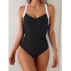 imageB2prity One Piece Swimsuit for Women Tummy Control Slimming Bathing Suit Push Up Ruched Swim Suit Criss Cross SwimwearBlack White