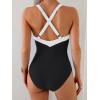 imageB2prity One Piece Swimsuit for Women Tummy Control Slimming Bathing Suit Push Up Ruched Swim Suit Criss Cross SwimwearBlack White
