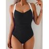 imageB2prity One Piece Swimsuit for Women Tummy Control Slimming Bathing Suit Push Up Ruched Swim Suit Criss Cross SwimwearBlack White