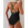 imageB2prity One Piece Swimsuit for Women Tummy Control Slimming Bathing Suit Push Up Ruched Swim Suit Criss Cross SwimwearBlack and Army Green Block