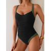 imageB2prity One Piece Swimsuit for Women Tummy Control Slimming Bathing Suit Push Up Ruched Swim Suit Criss Cross SwimwearBlack and Army Green Block
