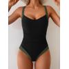 imageB2prity One Piece Swimsuit for Women Tummy Control Slimming Bathing Suit Push Up Ruched Swim Suit Criss Cross SwimwearBlack and Army Green Block