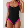 imageB2prity One Piece Swimsuit for Women Tummy Control Slimming Bathing Suit Push Up Ruched Swim Suit Criss Cross SwimwearBlack and Purple Block