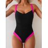 imageB2prity One Piece Swimsuit for Women Tummy Control Slimming Bathing Suit Push Up Ruched Swim Suit Criss Cross SwimwearBlack and Purple Block