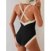 imageB2prity One Piece Swimsuit for Women Tummy Control Slimming Bathing Suit Push Up Ruched Swim Suit Criss Cross SwimwearBlackwhite Straps