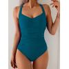 imageB2prity One Piece Swimsuit for Women Tummy Control Slimming Bathing Suit Push Up Ruched Swim Suit Criss Cross SwimwearBlue