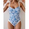 imageB2prity One Piece Swimsuit for Women Tummy Control Slimming Bathing Suit Push Up Ruched Swim Suit Criss Cross SwimwearBlue Floral Print and White Block