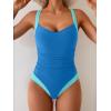 imageB2prity One Piece Swimsuit for Women Tummy Control Slimming Bathing Suit Push Up Ruched Swim Suit Criss Cross SwimwearBlue and Lake Green Block