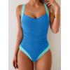 imageB2prity One Piece Swimsuit for Women Tummy Control Slimming Bathing Suit Push Up Ruched Swim Suit Criss Cross SwimwearBlue and Lake Green Block