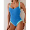 imageB2prity One Piece Swimsuit for Women Tummy Control Slimming Bathing Suit Push Up Ruched Swim Suit Criss Cross SwimwearBlue and Lake Green Block