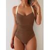 imageB2prity One Piece Swimsuit for Women Tummy Control Slimming Bathing Suit Push Up Ruched Swim Suit Criss Cross SwimwearBrown  White