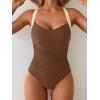 imageB2prity One Piece Swimsuit for Women Tummy Control Slimming Bathing Suit Push Up Ruched Swim Suit Criss Cross SwimwearBrown  White