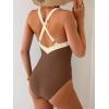 imageB2prity One Piece Swimsuit for Women Tummy Control Slimming Bathing Suit Push Up Ruched Swim Suit Criss Cross SwimwearBrown  White