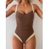 imageB2prity One Piece Swimsuit for Women Tummy Control Slimming Bathing Suit Push Up Ruched Swim Suit Criss Cross SwimwearBrown and White Block