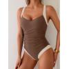 imageB2prity One Piece Swimsuit for Women Tummy Control Slimming Bathing Suit Push Up Ruched Swim Suit Criss Cross SwimwearBrown and White Block