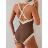 imageB2prity One Piece Swimsuit for Women Tummy Control Slimming Bathing Suit Push Up Ruched Swim Suit Criss Cross SwimwearBrown and White Block