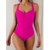 imageB2prity One Piece Swimsuit for Women Tummy Control Slimming Bathing Suit Push Up Ruched Swim Suit Criss Cross SwimwearHot Pink