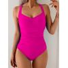 imageB2prity One Piece Swimsuit for Women Tummy Control Slimming Bathing Suit Push Up Ruched Swim Suit Criss Cross SwimwearHot Pink