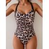 imageB2prity One Piece Swimsuit for Women Tummy Control Slimming Bathing Suit Push Up Ruched Swim Suit Criss Cross SwimwearLeopard Print  Black