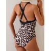 imageB2prity One Piece Swimsuit for Women Tummy Control Slimming Bathing Suit Push Up Ruched Swim Suit Criss Cross SwimwearLeopard Print  Black