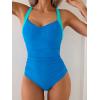 imageB2prity One Piece Swimsuit for Women Tummy Control Slimming Bathing Suit Push Up Ruched Swim Suit Criss Cross SwimwearLight Blue