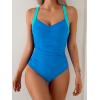 imageB2prity One Piece Swimsuit for Women Tummy Control Slimming Bathing Suit Push Up Ruched Swim Suit Criss Cross SwimwearLight Blue