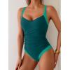 imageB2prity One Piece Swimsuit for Women Tummy Control Slimming Bathing Suit Push Up Ruched Swim Suit Criss Cross SwimwearPeacock Green and Green Block