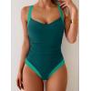 imageB2prity One Piece Swimsuit for Women Tummy Control Slimming Bathing Suit Push Up Ruched Swim Suit Criss Cross SwimwearPeacock Green and Green Block