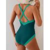 imageB2prity One Piece Swimsuit for Women Tummy Control Slimming Bathing Suit Push Up Ruched Swim Suit Criss Cross SwimwearPeacock Green and Green Block