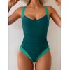 imageB2prity One Piece Swimsuit for Women Tummy Control Slimming Bathing Suit Push Up Ruched Swim Suit Criss Cross SwimwearPeacock Green and Green Block
