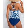 imageB2prity Tankini Swimsuits for Women Tummy Control High Waisted Two Piece Bathing Suits V Neck Wrap Swim Top with BottomBlue Floral Print