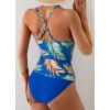 imageB2prity Tankini Swimsuits for Women Tummy Control High Waisted Two Piece Bathing Suits V Neck Wrap Swim Top with BottomBlue Leaf Print