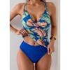 imageB2prity Tankini Swimsuits for Women Tummy Control High Waisted Two Piece Bathing Suits V Neck Wrap Swim Top with BottomBlue Leaf Print