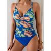imageB2prity Tankini Swimsuits for Women Tummy Control High Waisted Two Piece Bathing Suits V Neck Wrap Swim Top with BottomBlue Leaf Print