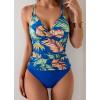 imageB2prity Tankini Swimsuits for Women Tummy Control High Waisted Two Piece Bathing Suits V Neck Wrap Swim Top with BottomBlue Leaf Print