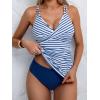 imageB2prity Tankini Swimsuits for Women Tummy Control High Waisted Two Piece Bathing Suits V Neck Wrap Swim Top with BottomStripe  Dark Blue