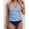 imageB2prity Tankini Swimsuits for Women Tummy Control High Waisted Two Piece Bathing Suits V Neck Wrap Swim Top with BottomStripe  Dark Blue