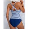 imageB2prity Tankini Swimsuits for Women Tummy Control High Waisted Two Piece Bathing Suits V Neck Wrap Swim Top with BottomStripe  Dark Blue